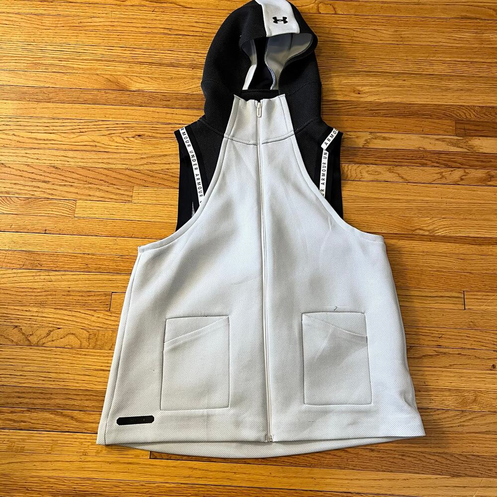 UNDER ARMOUR Move Hoodie Womens Large White Black Full Zip Funnel Tank